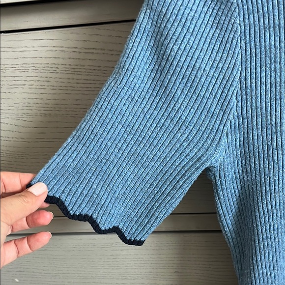 Sam Edelman Leslie Ribbed Knit Round Neck Short Sleeve Scallop Edge Top - Picture 7 of 10